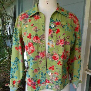 Coldwater Creek Floral Jacket, Petite Medium, Boxy Cropped Style, Multicolor